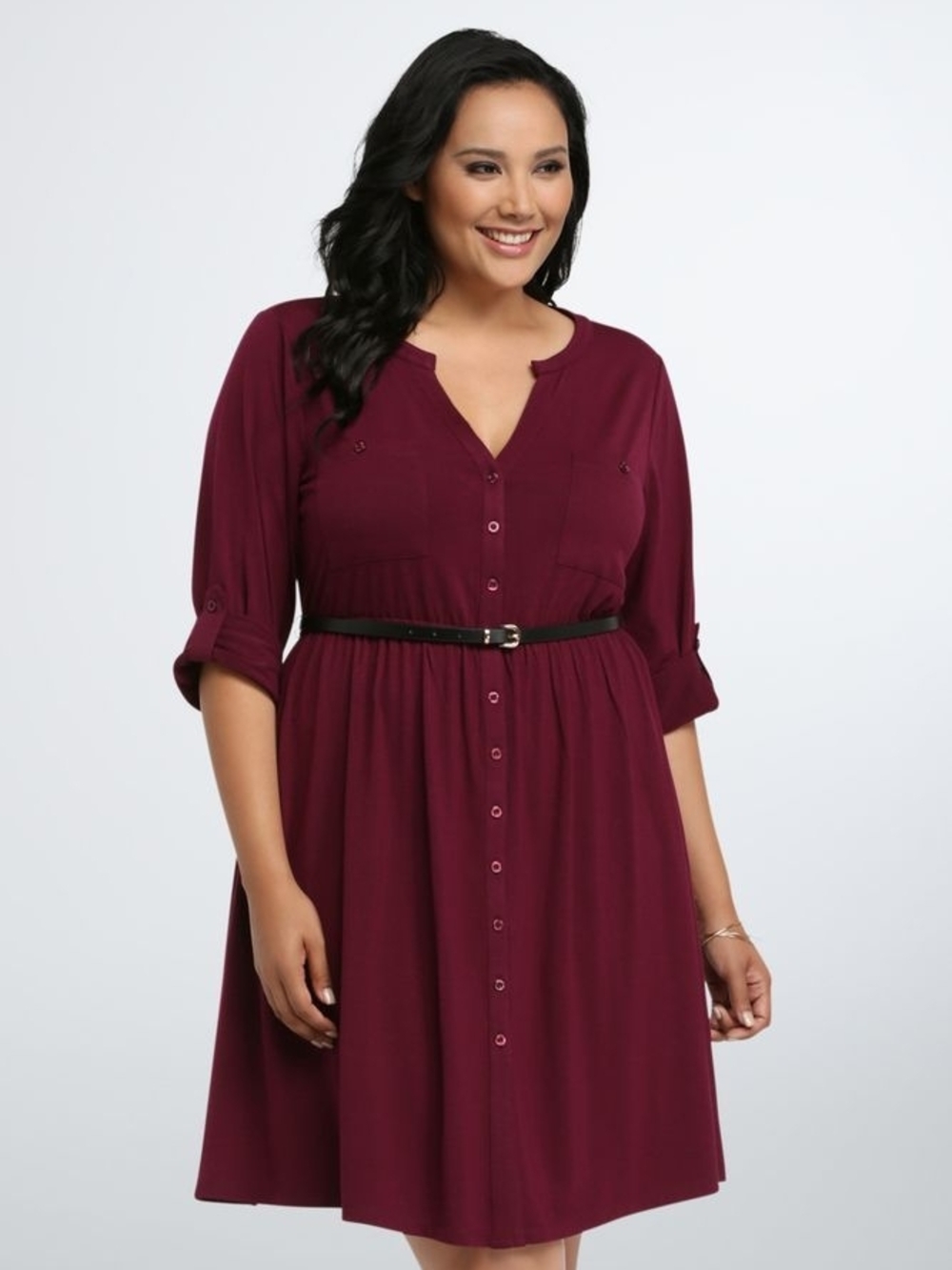 torrid Burgundy Button-Front Midi Dress with Belt